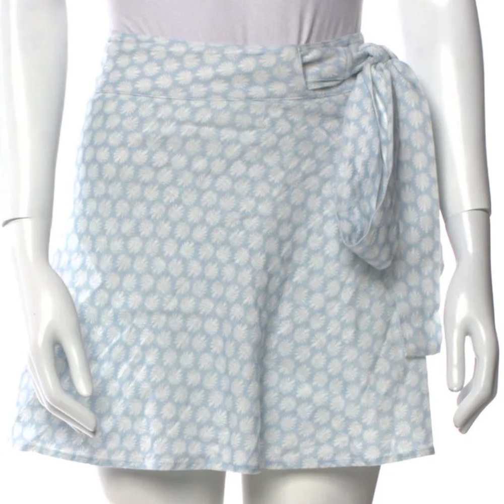 Hill House-Light Blue Floral Print Wrap Skirt EUC